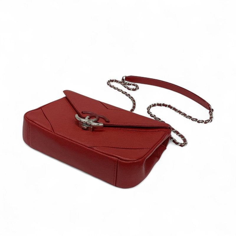 シャネル CHANEL バッグ ショルダーバッグ レッド シルバー Vステッチ ココマーク ダブルチェーン