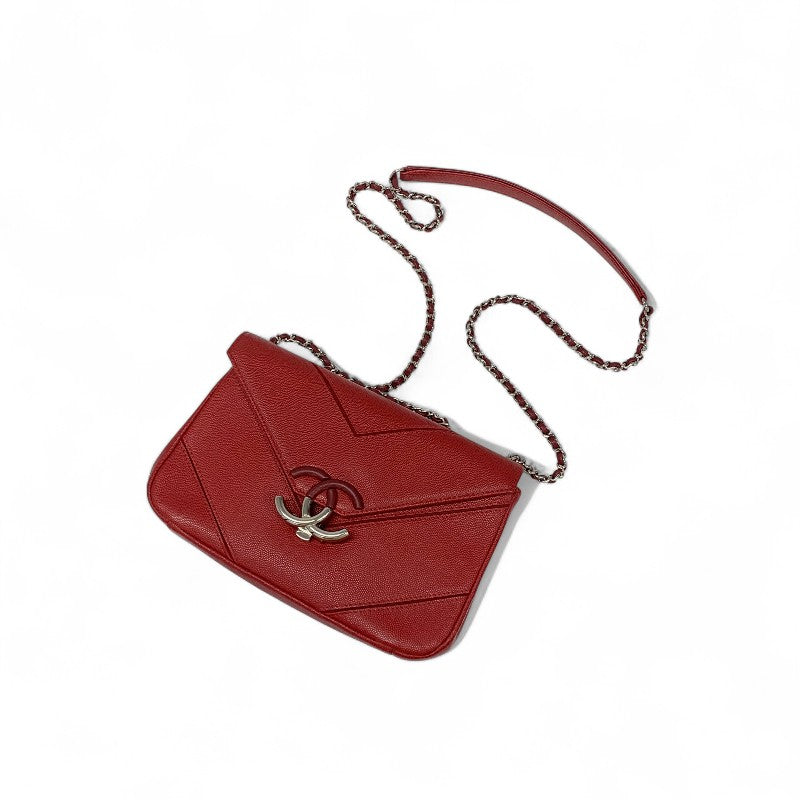 シャネル CHANEL バッグ ショルダーバッグ レッド シルバー Vステッチ ココマーク ダブルチェーン