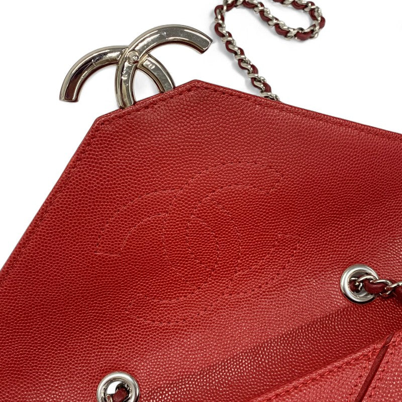 シャネル CHANEL バッグ ショルダーバッグ レッド シルバー Vステッチ ココマーク ダブルチェーン