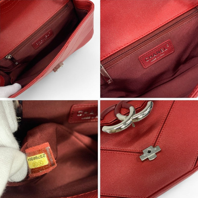 シャネル CHANEL バッグ ショルダーバッグ レッド シルバー Vステッチ ココマーク ダブルチェーン