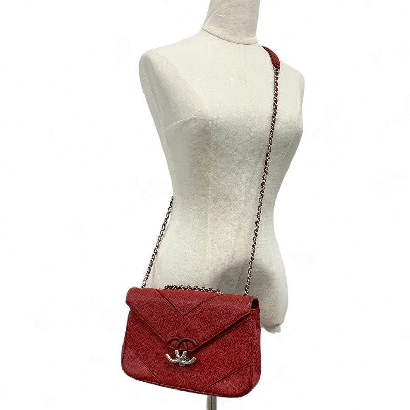 シャネル CHANEL バッグ ショルダーバッグ レッド シルバー Vステッチ ココマーク ダブルチェーン