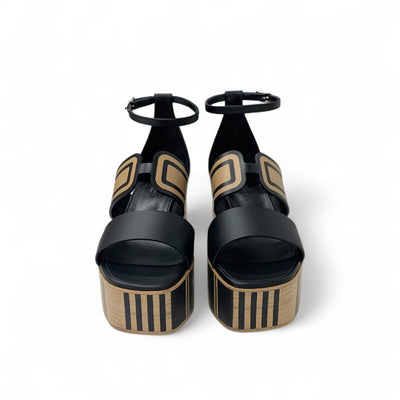 エルメス HERMES カリス サンダル 靴 シューズ レザー ブラック ブラウン 未使用 Brides de Gala Quadri Tattoo ウェッジソール ストラップ 厚底