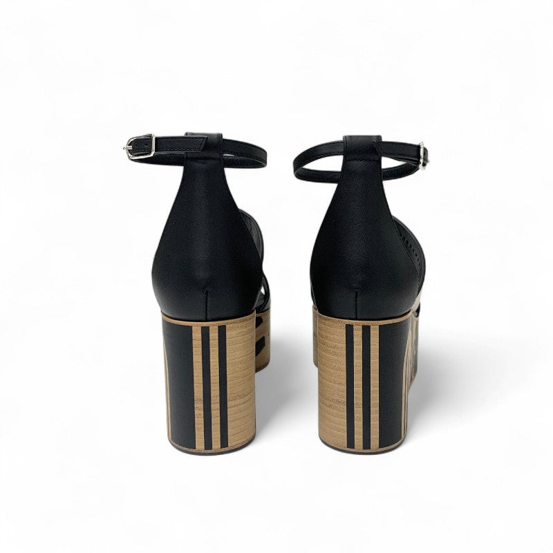 エルメス HERMES カリス サンダル 靴 シューズ レザー ブラック ブラウン 未使用 Brides de Gala Quadri Tattoo ウェッジソール ストラップ 厚底