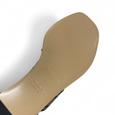 エルメス HERMES カリス サンダル 靴 シューズ レザー ブラック ブラウン 未使用 Brides de Gala Quadri Tattoo ウェッジソール ストラップ 厚底