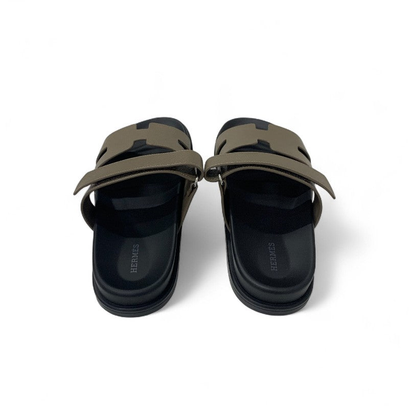 エルメス HERMES シプレ サンダル 靴 シューズ レザー グレージュ 未使用 ベルクロ ストラップ フラット