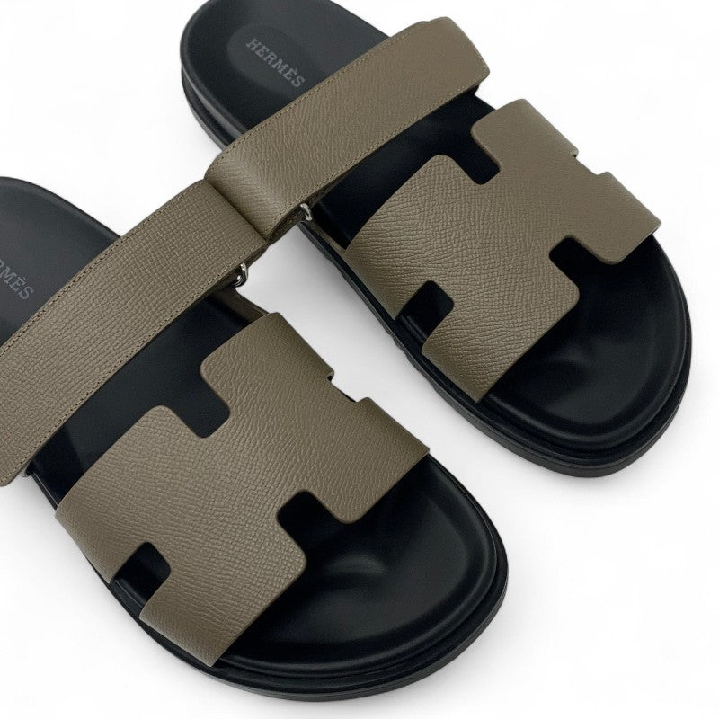 エルメス HERMES シプレ サンダル 靴 シューズ レザー グレージュ 未使用 ベルクロ ストラップ フラット