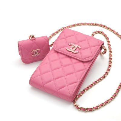 シャネル CHANEL バッグ ショルダーバッグ ピンク ゴールド ココマーク マトラッセ フォンポーチ airpodsケース