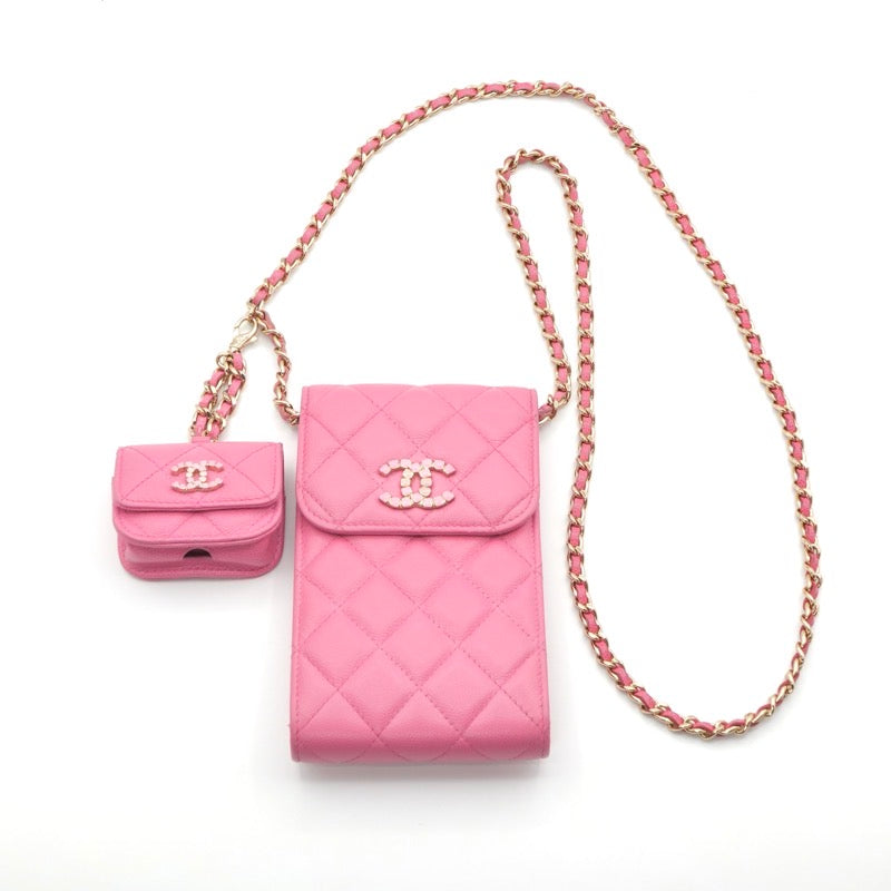 シャネル CHANEL バッグ ショルダーバッグ ピンク ゴールド ココマーク マトラッセ フォンポーチ airpodsケース