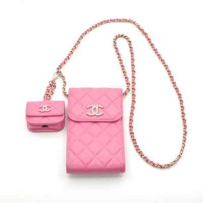 シャネル CHANEL バッグ ショルダーバッグ ピンク ゴールド ココマーク マトラッセ フォンポーチ airpodsケース