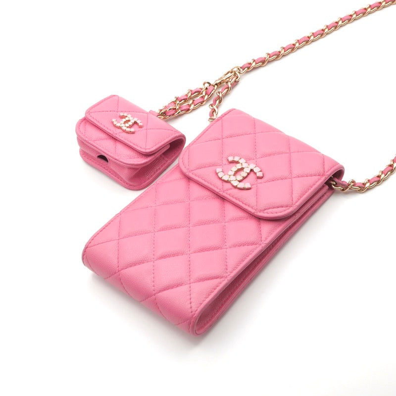 シャネル CHANEL バッグ ショルダーバッグ ピンク ゴールド ココマーク マトラッセ フォンポーチ airpodsケース
