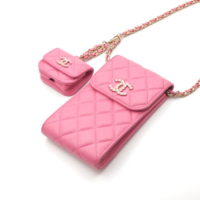 シャネル CHANEL バッグ ショルダーバッグ ピンク ゴールド ココマーク マトラッセ フォンポーチ airpodsケース