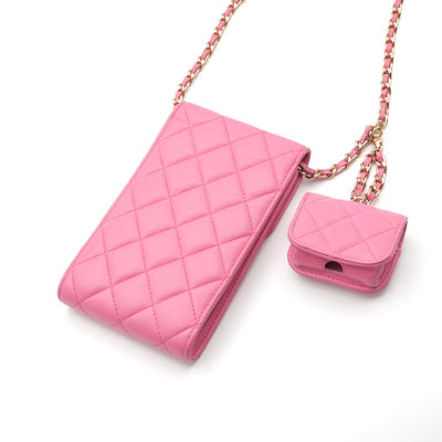 シャネル CHANEL バッグ ショルダーバッグ ピンク ゴールド ココマーク マトラッセ フォンポーチ airpodsケース