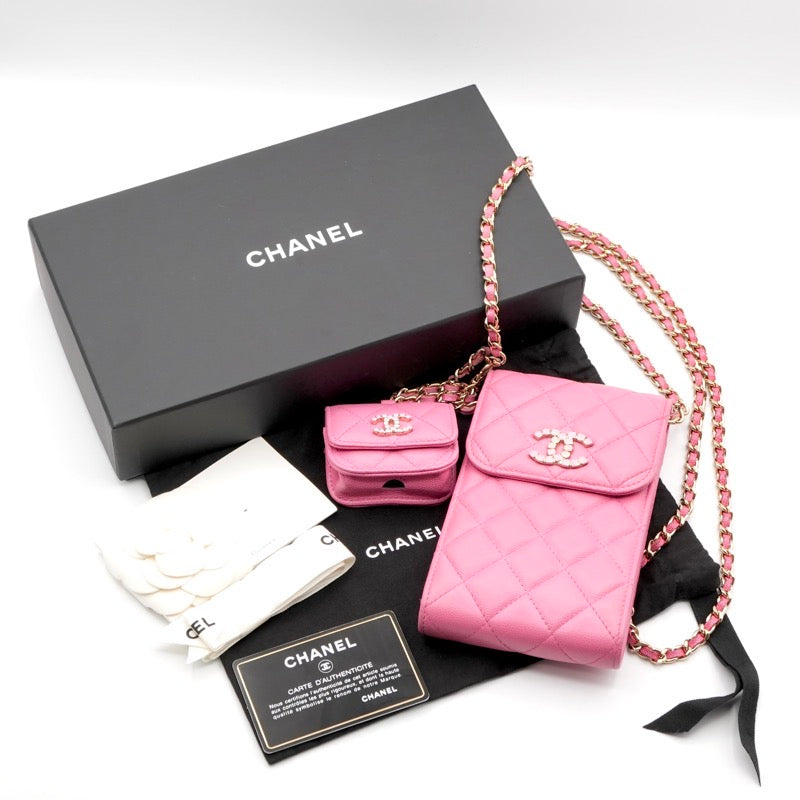 シャネル CHANEL バッグ ショルダーバッグ ピンク ゴールド ココマーク マトラッセ フォンポーチ airpodsケース