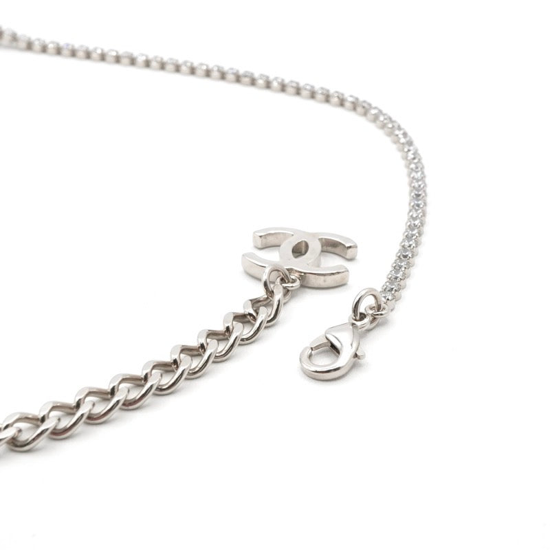 シャネル CHANEL ネックレス ペンダント チョーカー シルバー ココマーク リボン ラインストーン