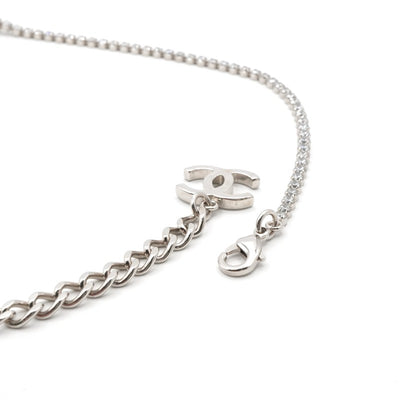 シャネル CHANEL ネックレス ペンダント チョーカー シルバー ココマーク リボン ラインストーン