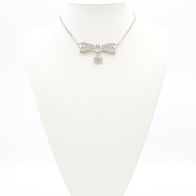 シャネル CHANEL ネックレス ペンダント チョーカー シルバー ココマーク リボン ラインストーン