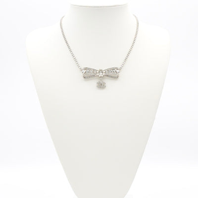 シャネル CHANEL ネックレス ペンダント チョーカー シルバー ココマーク リボン ラインストーン