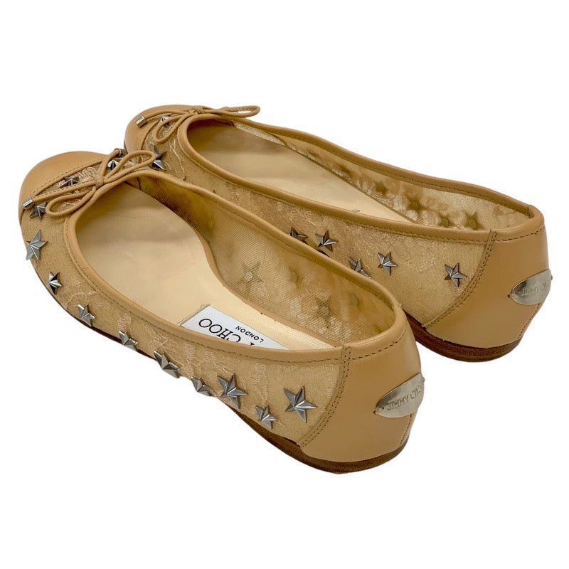 Jimmy Choo JIMMY CHOO flat shoes shoes lace leather beige silver star stud ribbon