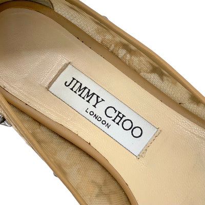 ジミーチュウ JIMMY CHOO フラットシューズ 靴 シューズ レース レザー ベージュ シルバー スタースタッズ リボン