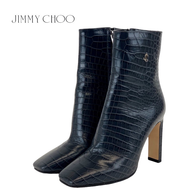 ジミーチュウ JIMMY CHOO ブーツ ショートブーツ 靴 シューズ レザー ネイビー クロコ調