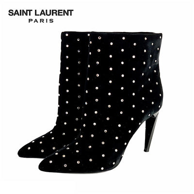 サンローラン SAINT LAURENT ブーツ ショートブーツ 靴 シューズ ベロア ブラック ラインストーン