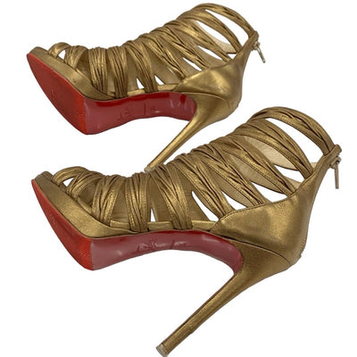 Christian Louboutin Boots Short Boots Shoes Leather Gold Metallic