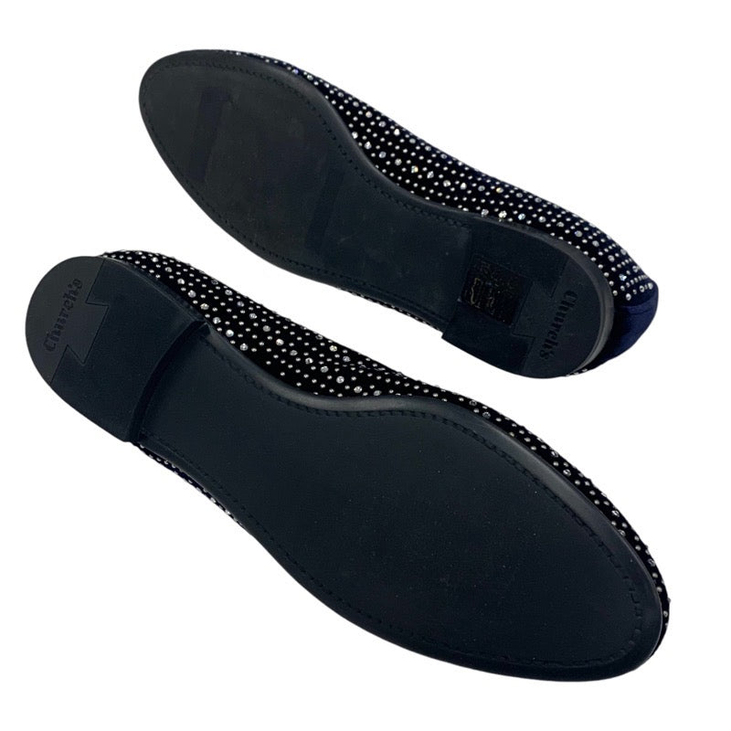 Churchs Flat Shoes Shoes Velour Navy Stone Studs