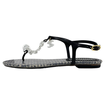 Chanel CHANEL Sandals, Shoes, Leather, Black, Tong Sandals, Flat Sandals, Coco Mark, Chain, Clear