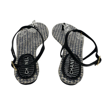 Chanel CHANEL Sandals, Shoes, Leather, Black, Tong Sandals, Flat Sandals, Coco Mark, Chain, Clear