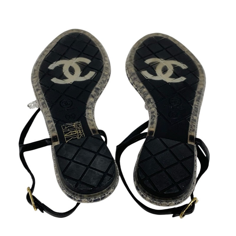 Chanel CHANEL Sandals, Shoes, Leather, Black, Tong Sandals, Flat Sandals, Coco Mark, Chain, Clear