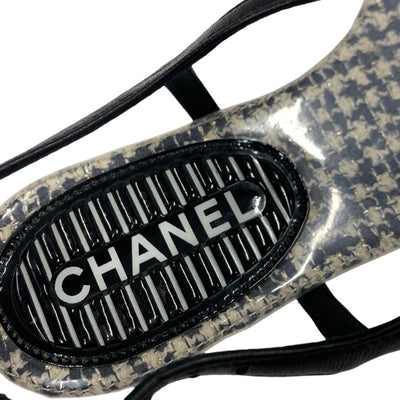 シャネル CHANEL サンダル 靴 シューズ レザー ブラック トングサンダル フラットサンダル ココマーク チェーン クリア