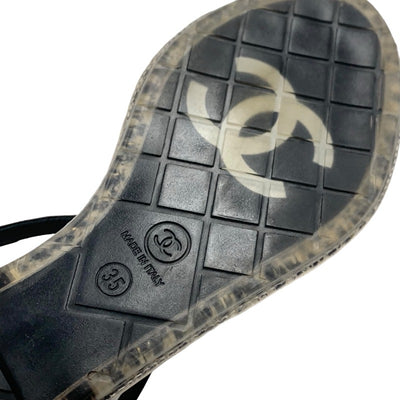 Chanel CHANEL Sandals, Shoes, Leather, Black, Tong Sandals, Flat Sandals, Coco Mark, Chain, Clear