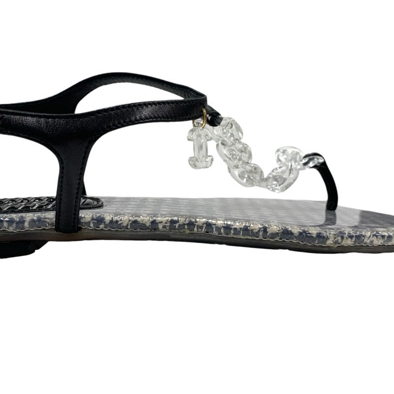 Chanel CHANEL Sandals, Shoes, Leather, Black, Tong Sandals, Flat Sandals, Coco Mark, Chain, Clear