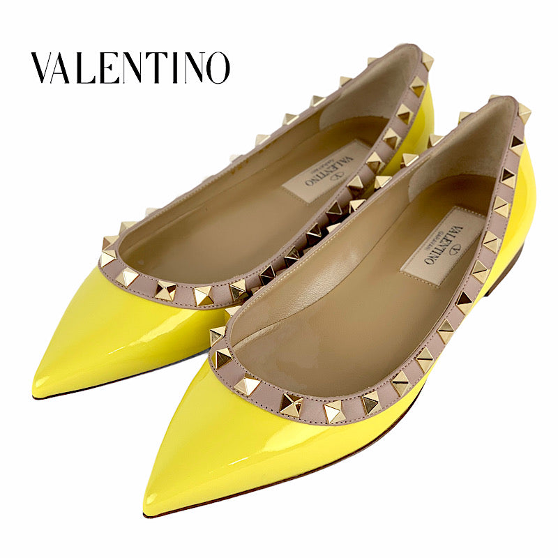 ヴァレンティノ VALENTINO フラットシューズ 靴 シューズ パテント イエロー ゴールド 未使用 フラットパンプス ロックスタッズ