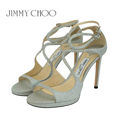 ジミーチュウ JIMMY CHOO サンダル 靴 シューズ グリッターファブリック シルバー 未使用 ラメ パーティーシューズ