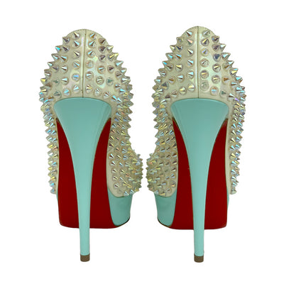 クリスチャンルブタン Christian Louboutin LADY PEEP SPIKES パンプス 靴 シューズ ホワイト ライトブルー オーロラ 未使用 スパイク スタッズ