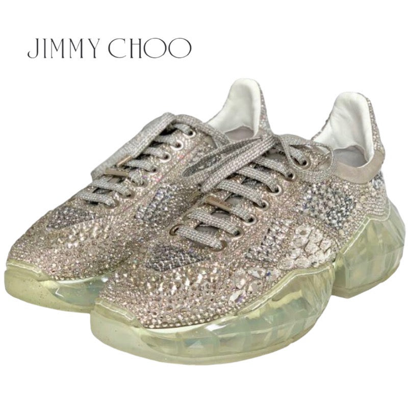 ジミーチュウ JIMMY CHOO ダイヤモンド スニーカー 靴 シューズ スワロフスキー シルバー クリスタル 未使用 ロゴ