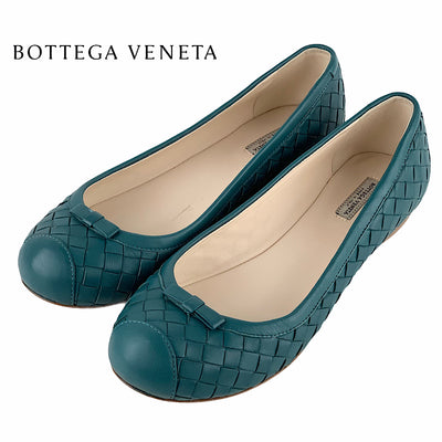 ボッテガヴェネタ BOTTEGAVENETA フラットシューズ 靴 シューズ レザー グリーン イントレチャート リボン