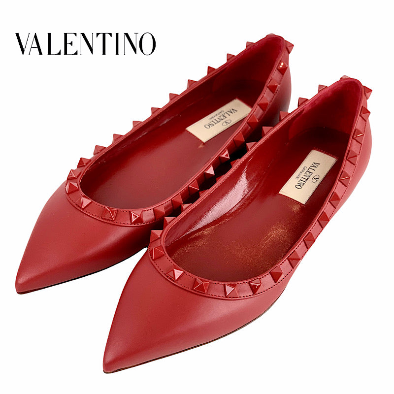 ヴァレンティノ VALENTINO フラットシューズ 靴 シューズ レザー レッド 未使用 フラットパンプス ロックスタッズ