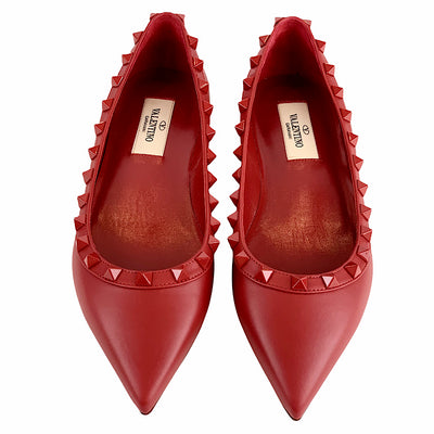 ヴァレンティノ VALENTINO フラットシューズ 靴 シューズ レザー レッド 未使用 フラットパンプス ロックスタッズ