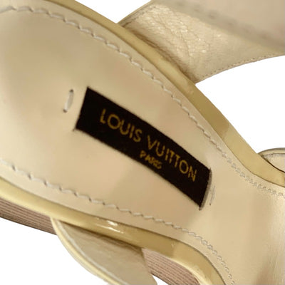 Louis Vuitton Monogram Sandals Shoes Leather White Gold Unused Wedge Sole