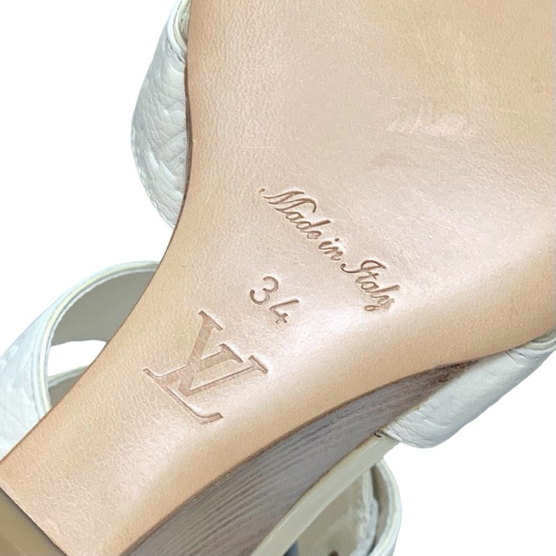 Louis Vuitton Monogram Sandals Shoes Leather White Gold Unused Wedge Sole