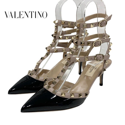 ヴァレンティノ VALENTINO パンプス 靴 シューズ パテント レザー ブラック ピンクベージュ ゴールド 未使用 ロックスタッズ