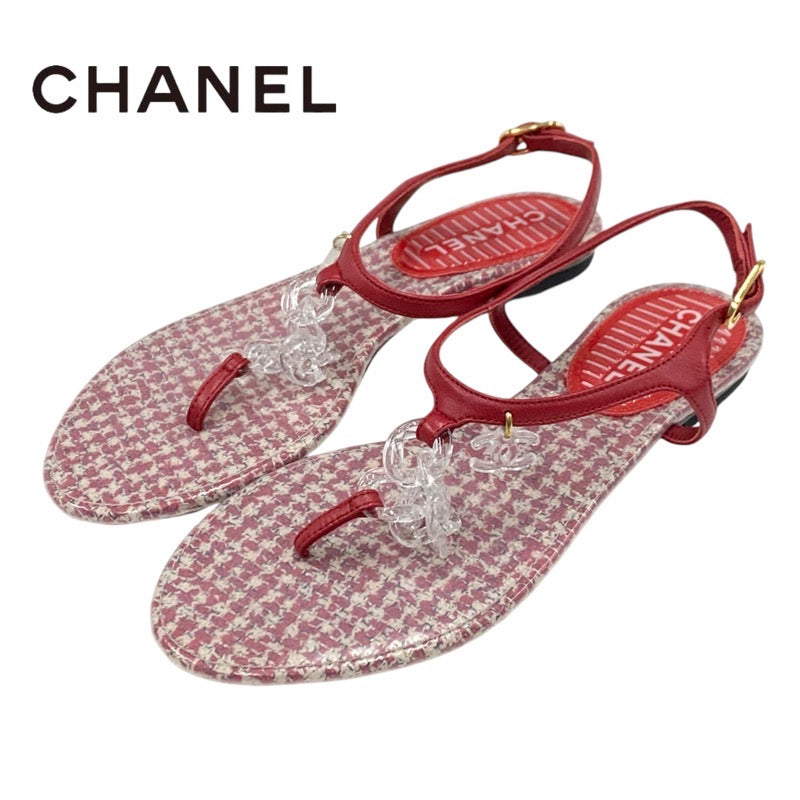 Chanel CHANEL Sandals, Shoes, Leather, Red, Coco Mark, Clear Tong Sandals, Flat Sandals