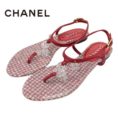 Chanel CHANEL Sandals, Shoes, Leather, Red, Coco Mark, Clear Tong Sandals, Flat Sandals