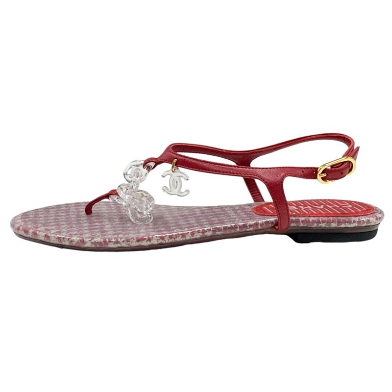 Chanel CHANEL Sandals, Shoes, Leather, Red, Coco Mark, Clear Tong Sandals, Flat Sandals