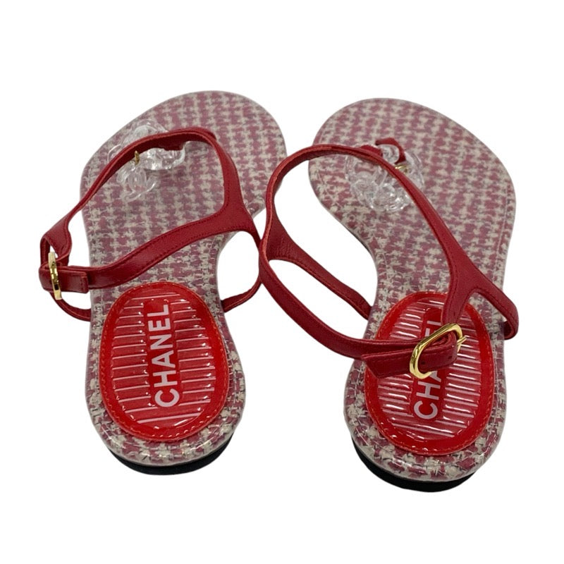 Chanel CHANEL Sandals, Shoes, Leather, Red, Coco Mark, Clear Tong Sandals, Flat Sandals