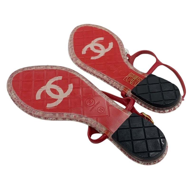 Chanel CHANEL Sandals, Shoes, Leather, Red, Coco Mark, Clear Tong Sandals, Flat Sandals