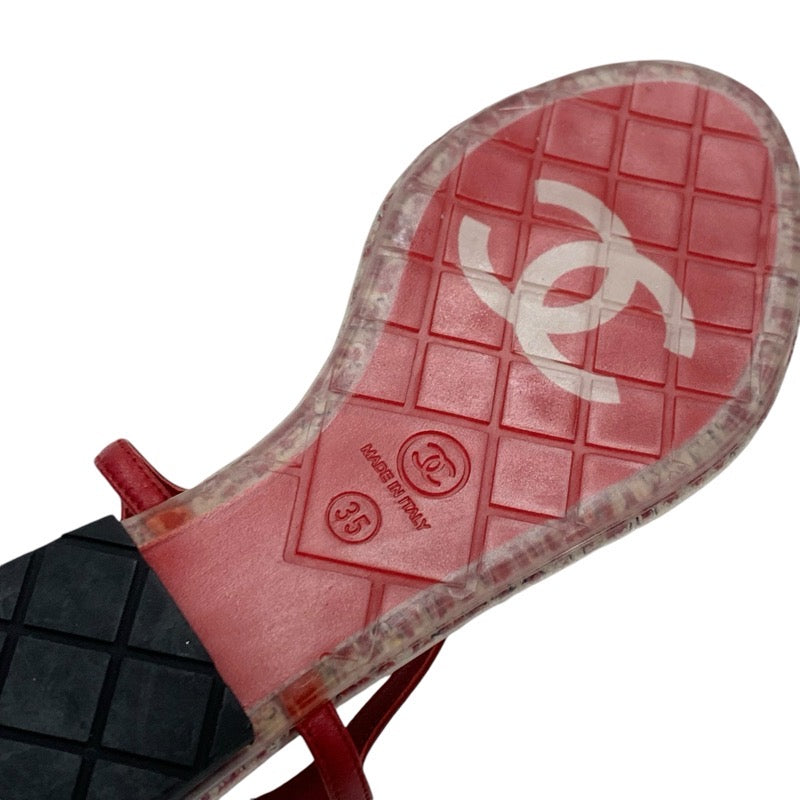 Chanel CHANEL Sandals, Shoes, Leather, Red, Coco Mark, Clear Tong Sandals, Flat Sandals