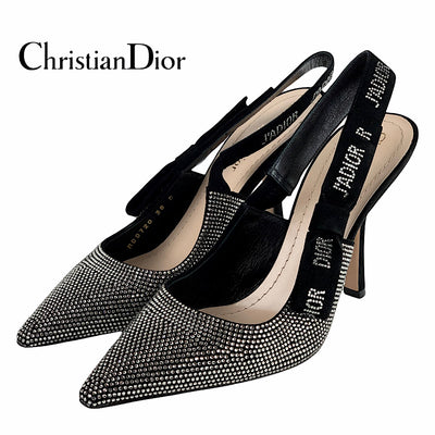 クリスチャンディオール CHRISTIAN DIOR JADIOR パンプス 靴 シューズ スエード ブラック サンダル スリングバック ラインストーン パーティーシューズ